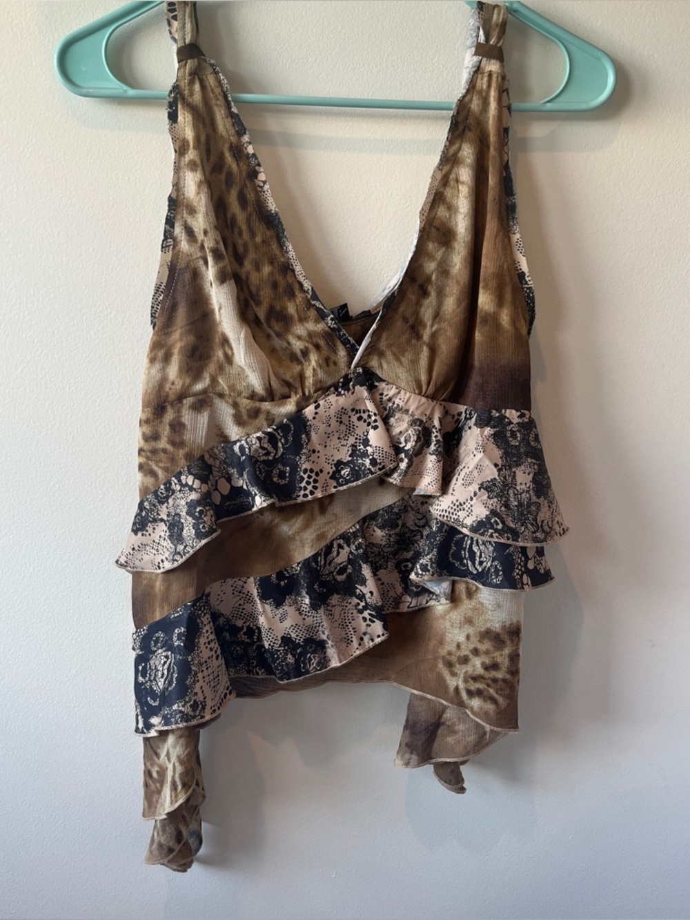 Leopard animal print asymmetrical ruffle tank top